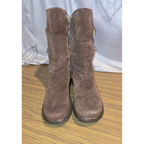DANSKO FYODORA Sz 9.5/10 Brown Suede Aztec Embroiderd Faux Fur Pull-On Mid Boots - Picture 3 of 15